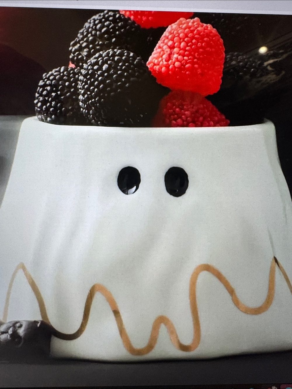 Anthropologie White Ghost Candy Bowl with Gold Squiggle